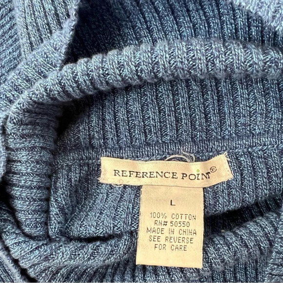 Reference Point turtleneck blue ribbed Knit 100% Cotton - Picture 8 of 8
